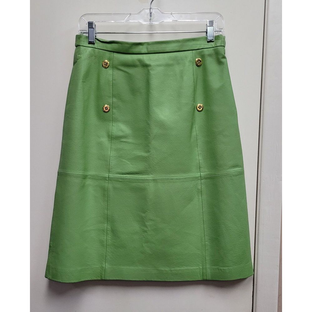 Terry Lewis‎ Classic Luxuries Lime Green Leather Skirt Women's Size 8